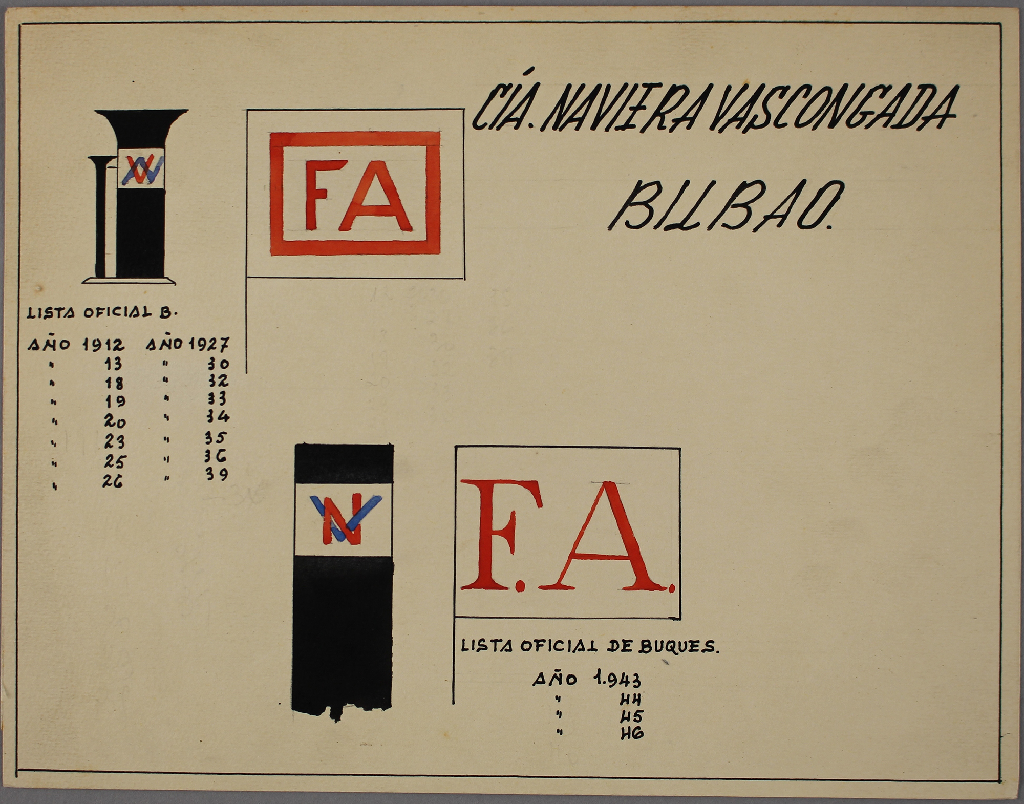 House flags and funnels of shipping companies 